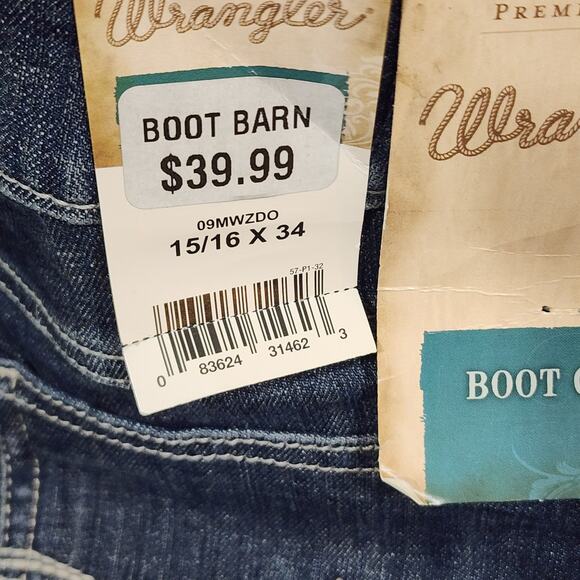 Wrangler Boot Cut Jeans Dark Wash 15/16 x 34 Mid rise - Picture 6 of 10